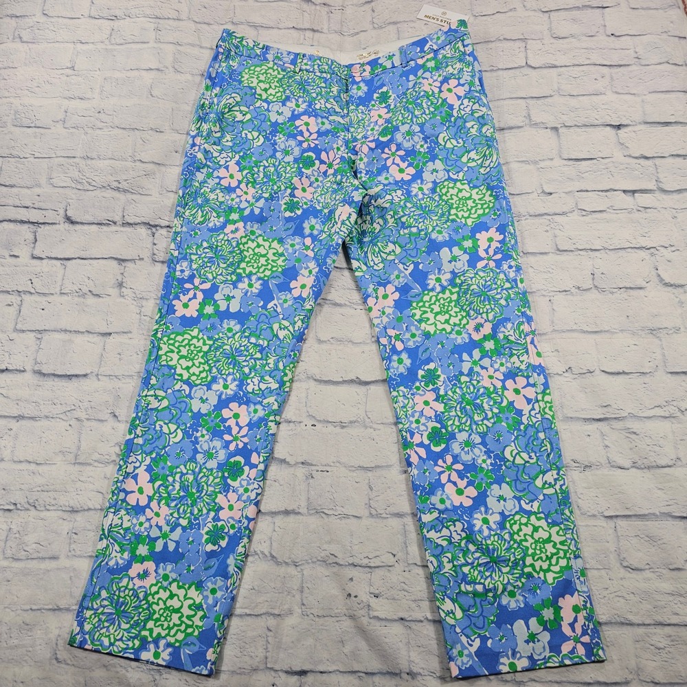 Lilly Pulitzer Mizner Pant MEN 40 Blue Plume in Bloom Floral Resort Trousers
